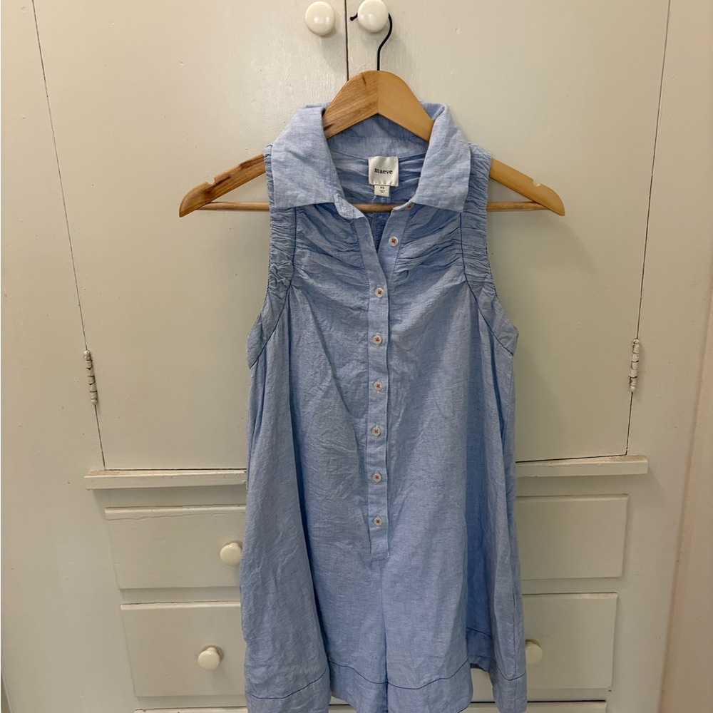 Maeve Light Blue Sleeveless Button-Front Romper